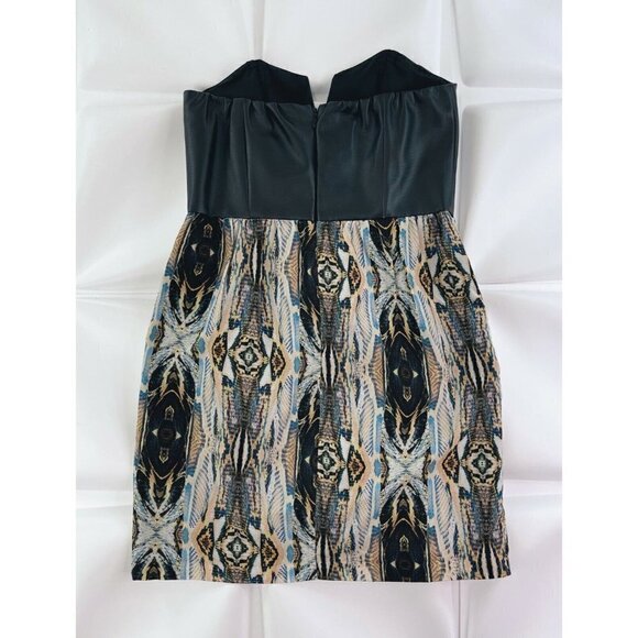 Ladakh Sz 2 Black Faux Leather Strapless Mini Dress Faux Wrap Tulip Snake Print - Picture 7 of 11